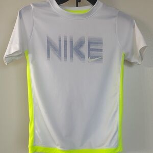 Nike Kids Dri-Fit Youth Medium T-shirt White & Blue w/ Neon Yellow accent
